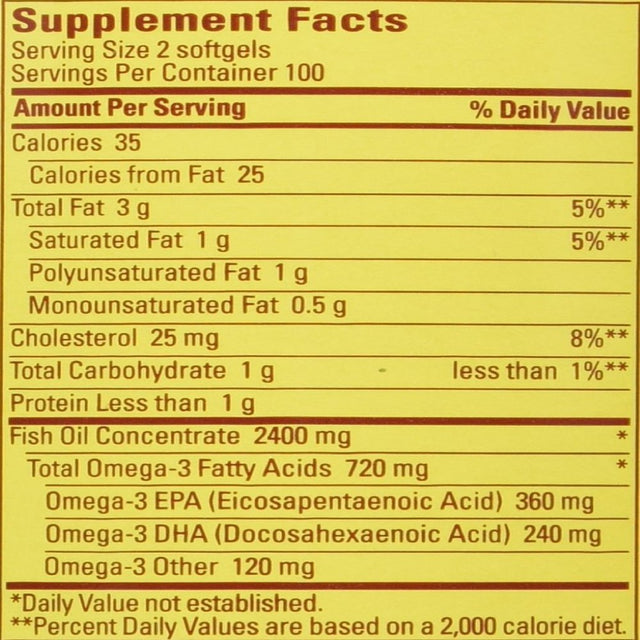 Nature Made Omega-3 Fish Oil Softgels, 1200 Mg, 200 Ct, 2 Pack