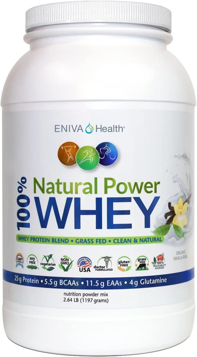 Eniva Natural Power 100% Grass Fed Whey Protein Powder, Organic Vanilla, Clean Protein,Keto, High Protein, Low Carb, Gluten Free Non GMO Soy Free, Whey (WPI) Isolate Primary, USA Made, 2.64 Lbs