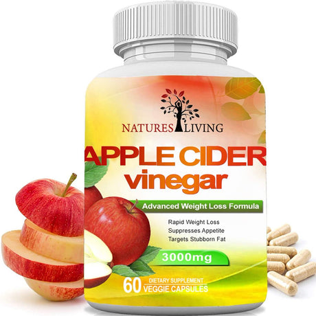 Apple Cider Vinegar 3000Mg Herbal Supplement to Detoxify Toxins by Natures Living (60 Capsules)