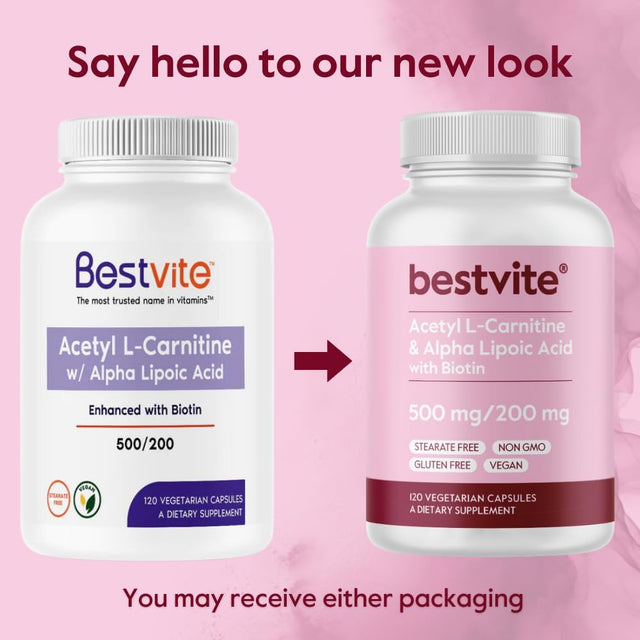 BESTVITE Acetyl L-Carnitine 500Mg & Alpha Lipoic Acid 200Mg per Capsule with Biotin (240 Vegetarian Capsules) (120 X 2) - No Stearates - Vegan - Non GMO - Gluten Free