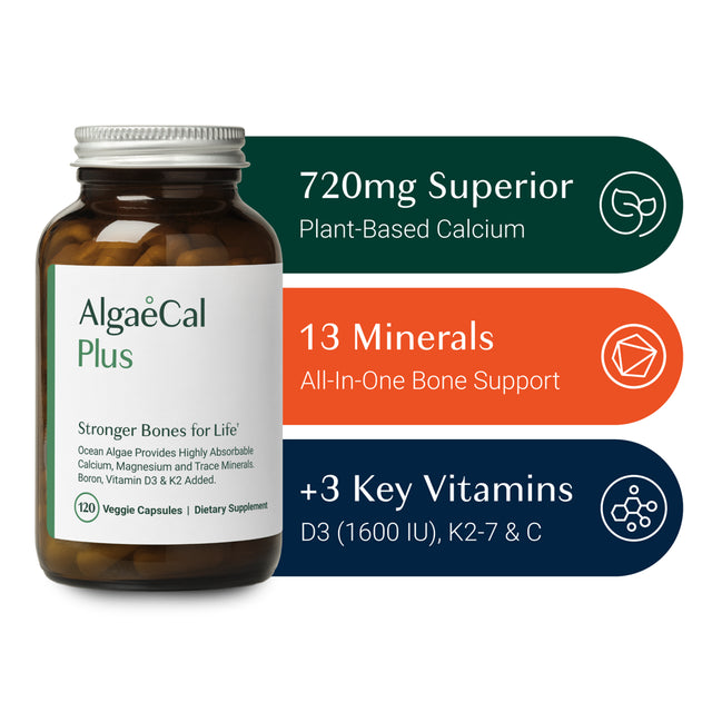 Algaecal plus Plant Based Calcium Supplement with Vitamin D3 & K2,120 Count