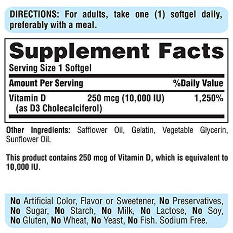 Puritan'S Pride Vitamin D3 10,000 IU - 100 Softgels