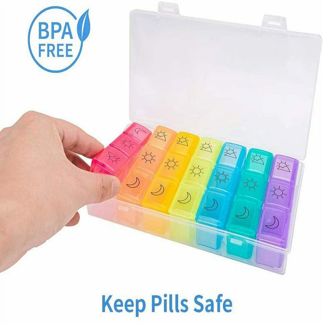 Pill Box 7 Day, Weekly Pill Organizer 3 Times a Day, Including 7 Individual Daily Pill Cases, Portable Travel Medicine Organizer for Holding Medication/Vitamin/Fish Oil/Supplements, BPA Free