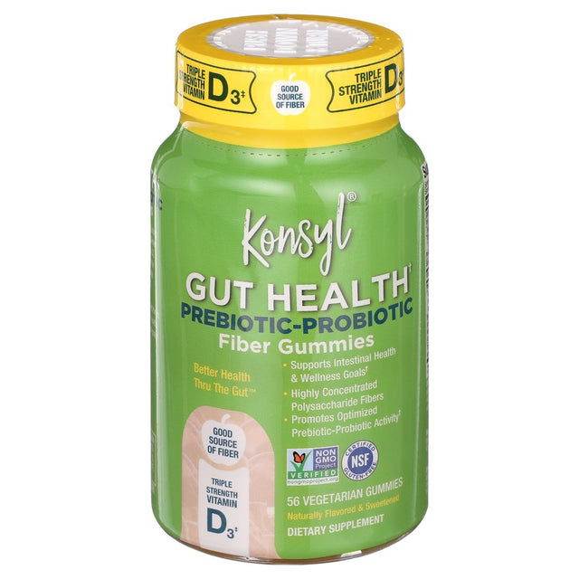 Konsyl Gut Health Prebiotic-Probiotic Fiber Gummies, Dietary Supplement for Adults (Unisex), Serving (2 per Day)