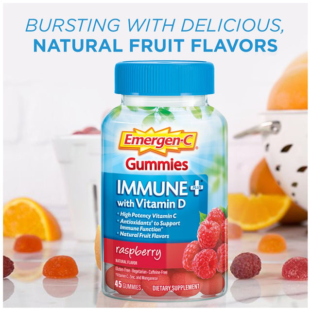 Emergen-C Immune plus Vitamin D and C Immune Gummies, Raspberry, 45 Ct