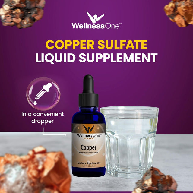 Wellnessone Copper Sulfate Liquid Vitamin Supplement - Liquid Copper Ionic Mineral Drops,50 Ml