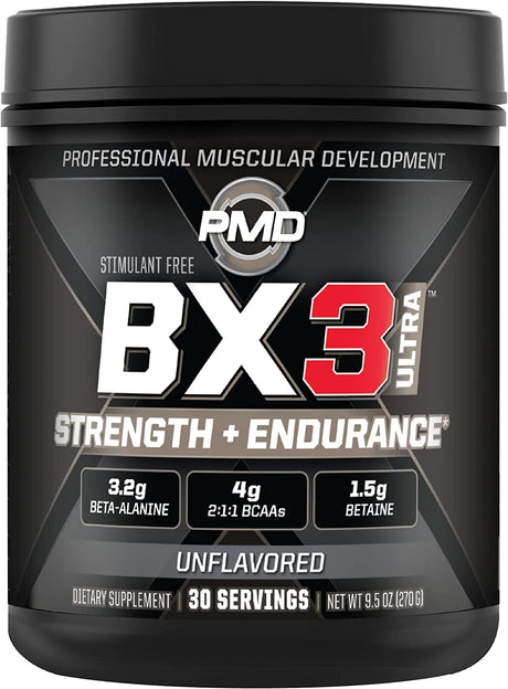 PMD Sports BX3 Ultra Muscle-Building Powder – Beta-Alanine, Bcaas, Betaine Anhydrous – Boost Endurance and Stamina, Increase Strength, Pumps, Build Lean Mass, Enhance Recovery– Unflavored–30 Servings