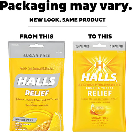 HALLS Relief Honey Lemon Sugar Free Cough Drops, 12 Packs of 25 Drops (300 Total Drops)