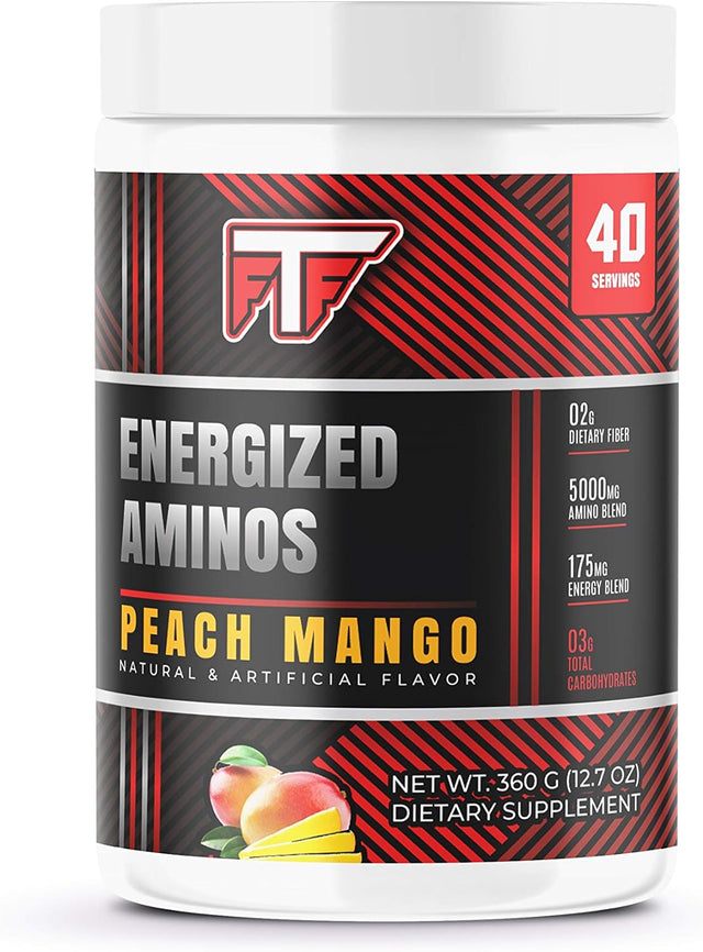 Energized AMINOS Peach Mango 360G Pre-Wokout, Green Tea, Caffeine, and Theobromine Energy Blend- 40 Servings