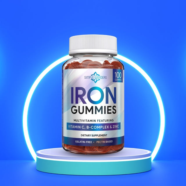 Simple Wonders Iron Gummies for Women, Men & Kids, Iron Chewable Supplement Multivitamin, 100 Count