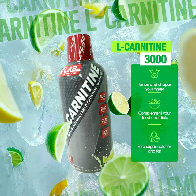 Lab Nutrition - L-Carnitine 3000 MG Liquid Presentation, Supplement Drink, Stimulant Drink, Metabolic Energizer Workout Drink for Performance and Muscle Recovery (31 Servings, Lemon Lime)