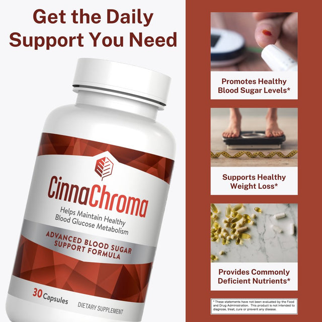 Cinnachroma Blood Sugar Support Supplement - Cinnamon Capsules with Chromium Picolinate plus Vitamin D3 and K2