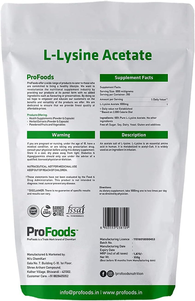 Profoods L Lysine Acetate Powder (350 Grams)