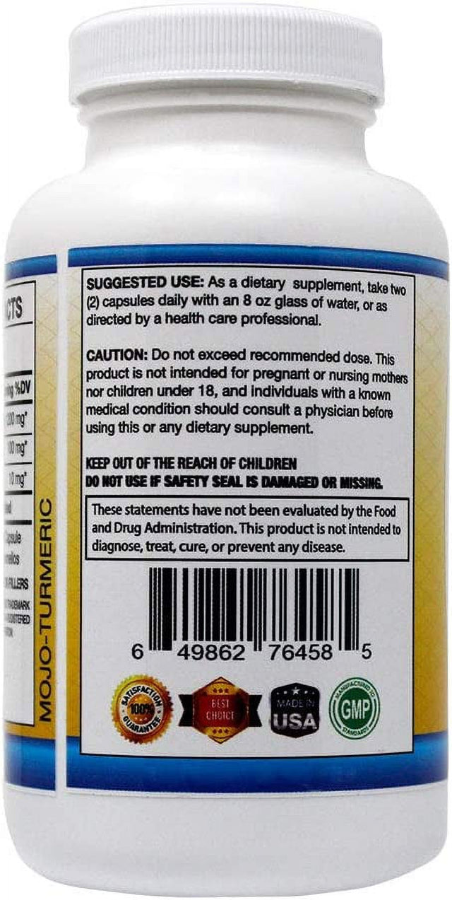 Mojobody Turmeric Curcumin C3 Complex High Absorption Formula with Bioperine Black Pepper, Natural Anti-Inflammatory, 1300Mg per Serving, 120 Veggie Capsules