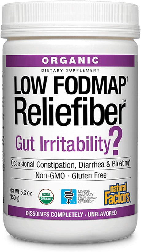 Natural Factors, Organic Low FODMAP Reliefiber, Digestive Fiber Powder, Unflavored, 5.3 Oz