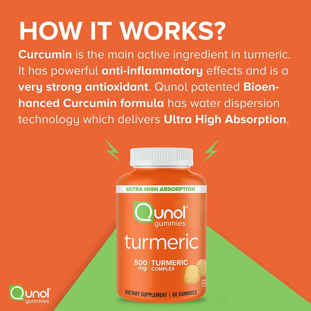 Qunol Turmeric Gummies, 500Mg, Ultra High Absorption, Joint Support Herbal Supplement, 60 Count