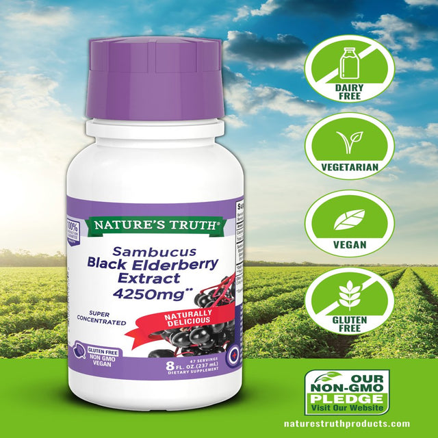 Nature'S Truth Black Elderberry Extract 4250Mg | 8 Oz Syrup | Super Concentrated Sambucus Supplement | Vegan, Non-Gmo, Gluten Free