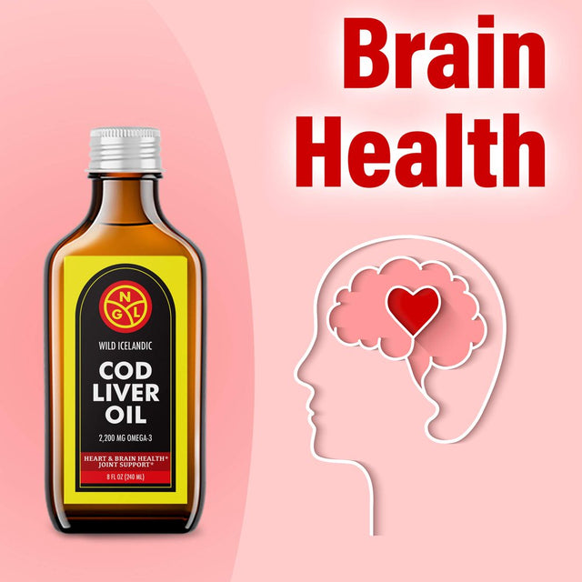 NGL Wild Icelandic Cod Liver Oil 100% Pure - 2,200 Mg Omega-3 + Vitamin a & D - Heart & Brain Health + Joint Support 8 Fl Oz