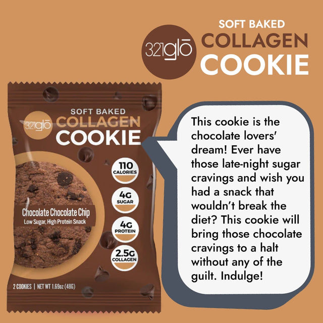 321Glo Collagen Protein Cookies, Soft-Baked Cookies, Low Carb and Keto Friendly Treats for Women, Men, and Kids, 6-PACK (Chocolate Chocolate Chip)