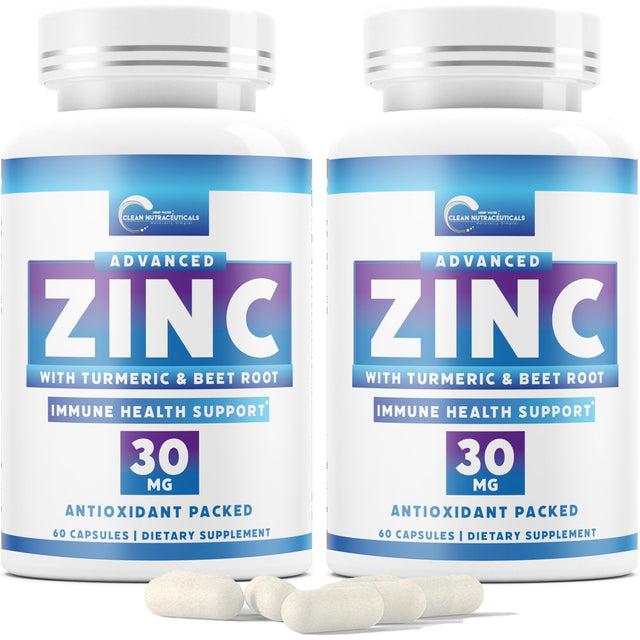 Zinc 30Mg [Triple Potency] Supplement - Immune Support System from Natural Zinc Oxide, Turmeric & Beet Root, 120 Capsules