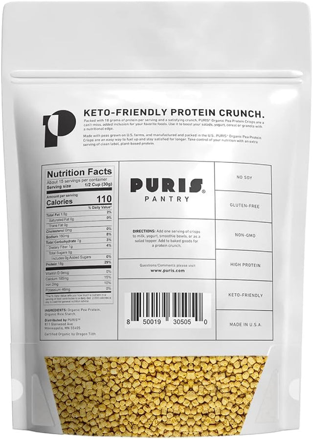 Organic Pea Protein Crisps, 1LB, Certified Organic Pea Protein Isolate, Keto Protein Crunch, Made 100% in the USA, Non-Gmo, Gluten Free, No Sugar, No Soy, 18G Protein, 7G Carbs, Unflavored