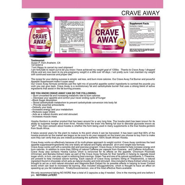 Crave Away Weight Control Extreme Dietary Supplement (60 Capsules/Bottle)