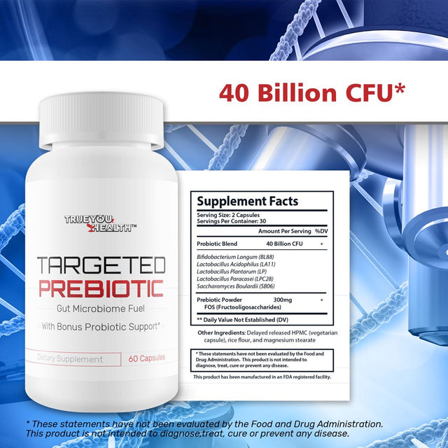 Targeted Prebiotic Gut Microbiome Fuel with Bonus Probiotic Support - Support Gut Health, Immune Balance, & Weight Management - 30 Servings