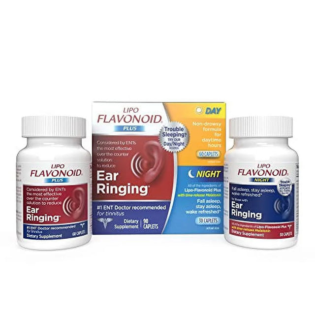 Lipo-Flavonoid Day & Night Combo Kit, Tinnitus Relief for Ringing Ears, Lipo-Flavonoid plus & Lipo-Flavonoid Night with Melatonin & Vitamin C, 90 Caplets