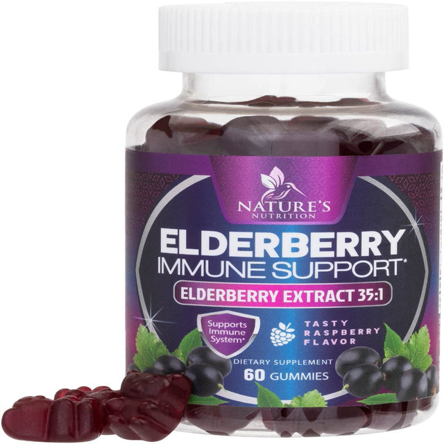 Nature’S Sambucus Elderberry Gummies, Immune Support for Kids and Adults, Max 35:1 Extract, Equivalent to 4200Mg of Elderberries, Black Elderberry Vitamin Supplement, Vegan, Non-Gmo - 60 Gummies