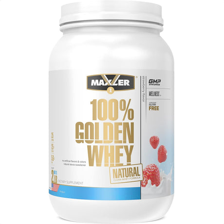 Maxler 100% Golden Whey Protein Powder - Natural Clean Whey Formula for Pre & Post Workout - Low Sugar & Low Carb Protein Powder - GMO, Gluten Free, Naturally Sweetened - Strawberry Protein Powder 2Lb