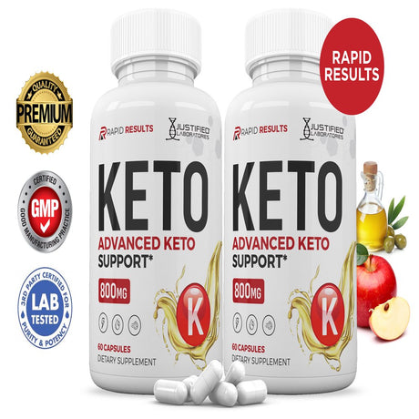 (2 Pack) Justified Laboratories Rapid Results ACV Pills 1275Mg Stronger than Gummies Advanced Keto Support 120 Capsules