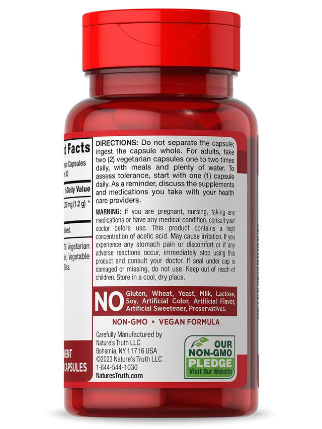 Nature'S Truth Apple Cider Vinegar Capsules | 1200Mg | 60 Veggie Pills | Extra Strength | Vegan, Non-Gmo and Gluten Free Supplement