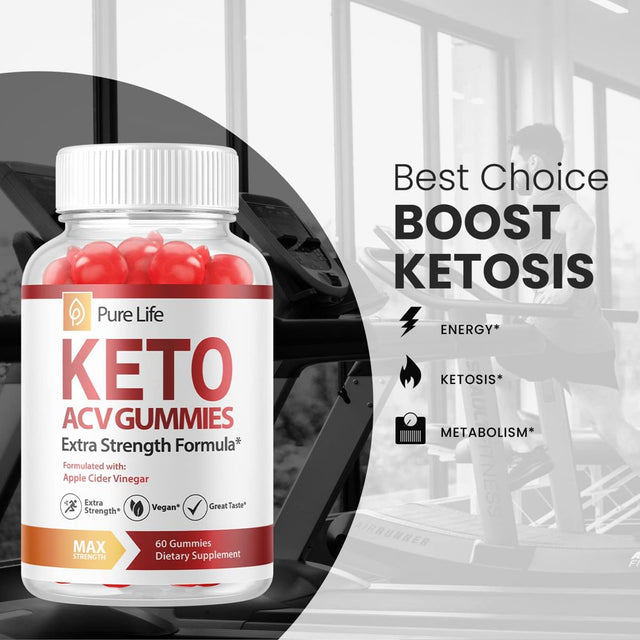 (1 Pack) Pure Life Keto ACV Gummies - Supplement for Weight Loss - Energy & Focus Boosting Dietary Supplements for Weight Management & Metabolism - Fat Burn - 60 Gummies