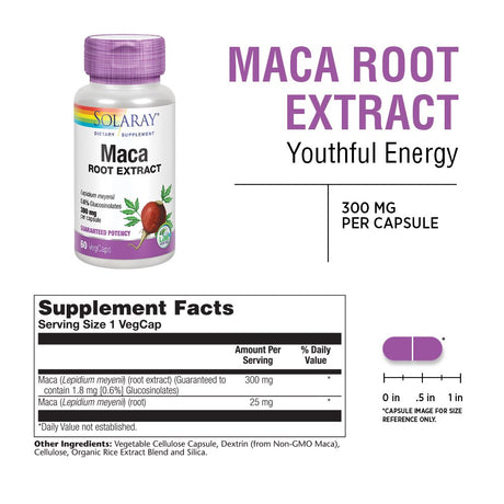 Solaray Maca Root Extract 300 Mg | Healthy Balance, Energy, Vitality & Libido Support | Non-Gmo | 60 Vegcaps