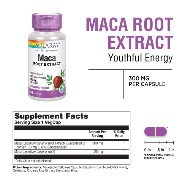 Solaray Maca Root Extract 300 Mg | Healthy Balance, Energy, Vitality & Libido Support | Non-Gmo | 60 Vegcaps