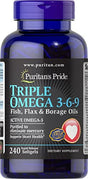 Triple Omega 3-6-9 Fish, Flax & Borage Oils, Supports Heart Health and Healthy Joints, 240 Ct by Puritan'S Pride