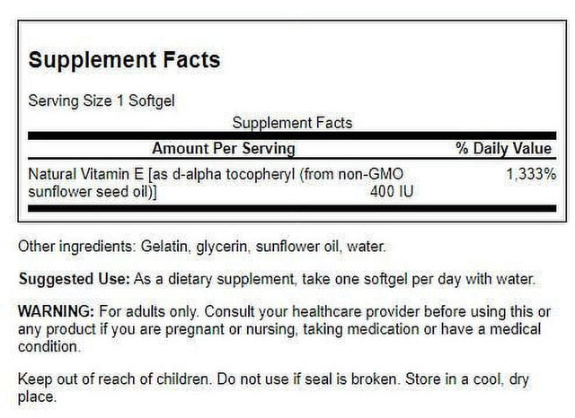 Swanson Real Food E from Non-Gmo Sunflower Oil 400 Iu 60 Softgels