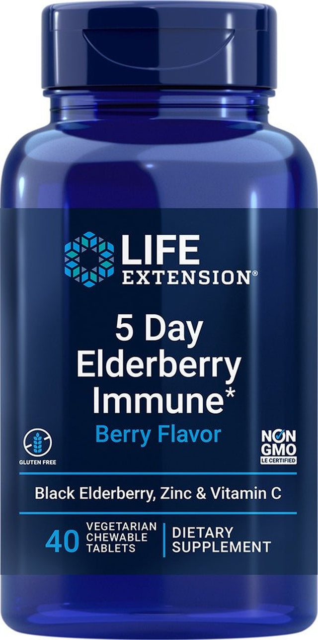 Life Extension 5 Day Elderberry Immune Berry -- 40 Vegetarian Chewable Tablets