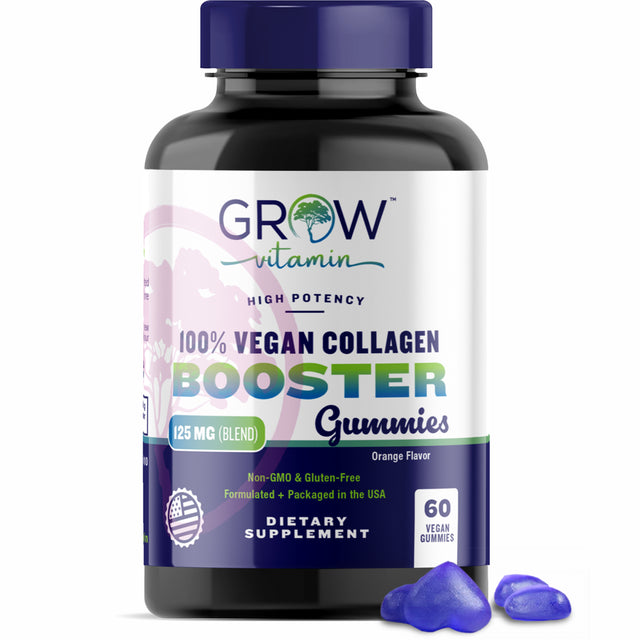 Collagen Boosting Gummies for Hair Skin & Nail Health by Grow Vitamin | Vegan Superfruit for Women and Men Supplement, Best Alternative to Collagen Pills | 60 Gummies