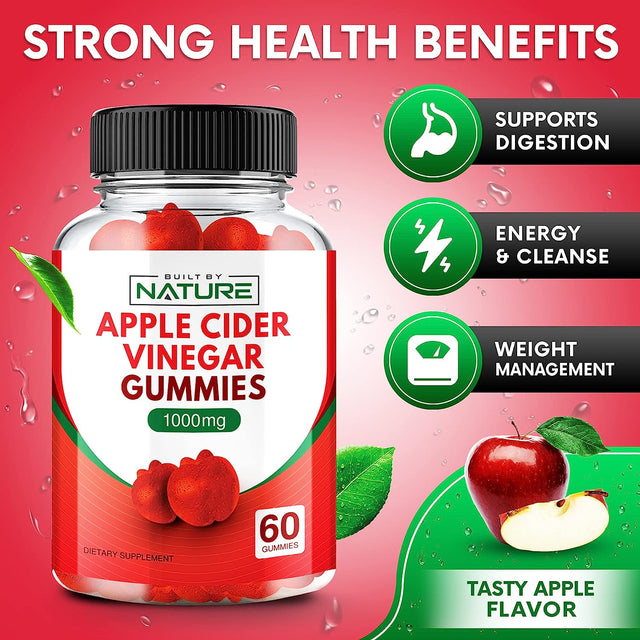 Apple Cider Vinegar Gummies 1000Mg - Vitamin B12, Beetroot, Pomegranate, Natural Digestion, Detox, Weight Management & Immune Health - Raw ACV with the Mother, Vegan, Non-Gmo, Gluten-Free, 60 Gummies