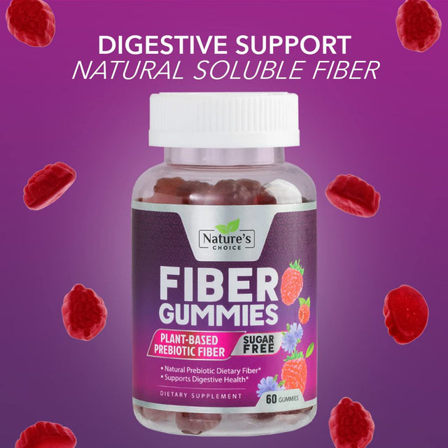 Sugar Free Fiber Gummies for Adults, Daily Prebiotic Fiber Supplement & Digestive Health Support - Supports Regularity & Digestive Health, Nature'S Plant Based, Non-Gmo, Berry Flavor - 60 Gummies