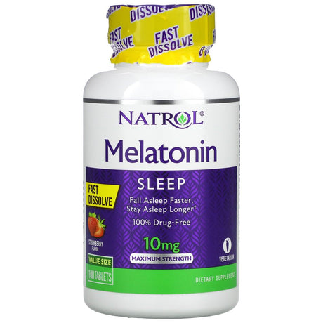 Natrol, Melatonin, Fast Dissolve, Maximum Strength, Strawberry, 10 Mg, 100 Tablets