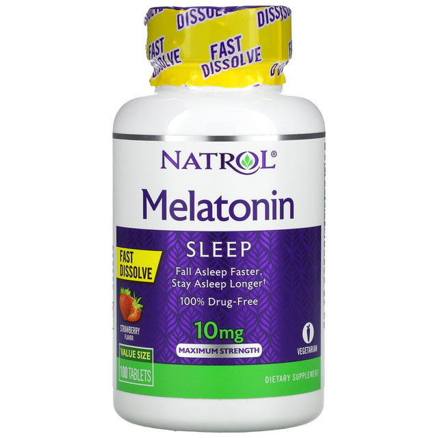 Natrol, Melatonin, Fast Dissolve, Maximum Strength, Strawberry, 10 Mg, 100 Tablets