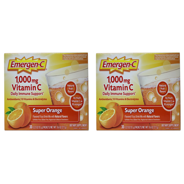 Emergen-C Vitamin C Flavored Fizzy Drink Mix Packets, Super Orange 30 Ea (Pack of 2)