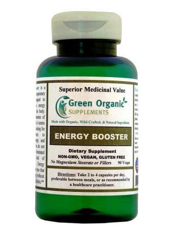 Green Organic Supplement Energy Booster, Dietary Supplement, 90 Vcaps, Non-Gmo, Hand Made, Gluten-Free, No Magnesium Stereate Formula, Keeps You Agile and Energetic the Entire Day, Organic and Natural