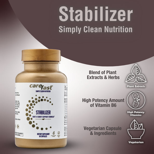 Carefast Stabilizer Advanced Uric Acid Kidney Support Formula Vitamin - Natural Herbal Detox Cleanse Flush - Chanca Piedra, Tart Cherry, Celery Seed Extract to Support Joint Health - 60 Vegan Capsules