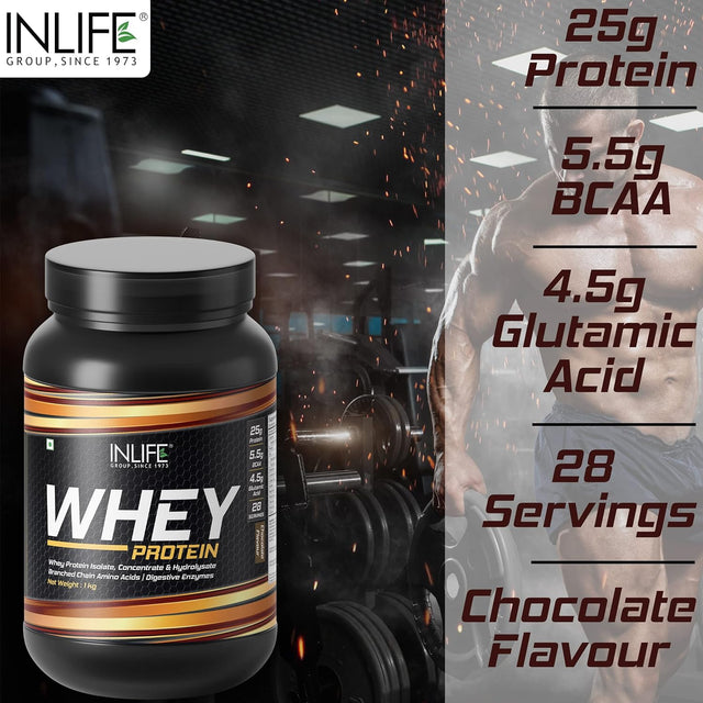 Whey Protein Powder with Isolate Concentrate Hydrolysate & Digestive Enzymes - 1 Kg (Chocolate Flavour)