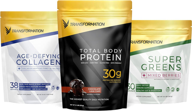 Transformation Chocolate Protein Powder | 30G Multi-Protein Superblend+ Grass-Fed Hydrolyzed Collagen Peptides Powder- Hair, Skin, Nails+ Organic Super Greens Superfood Powder- Immune & Energy Support