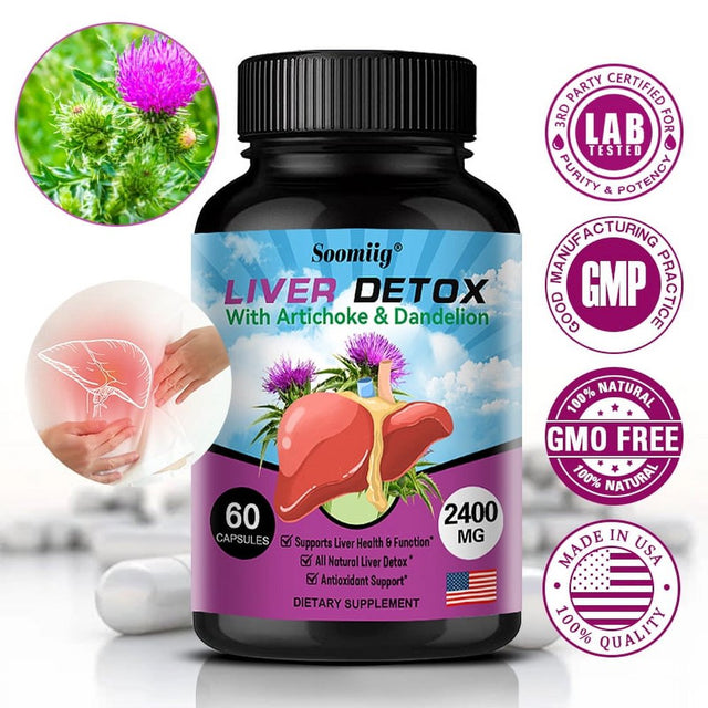 Soomiig Liver Detox Capsules - Artichoke and Dandelion Extract Liver Health Formula for Liver Detoxification and Liver Cleansing-120Capsules