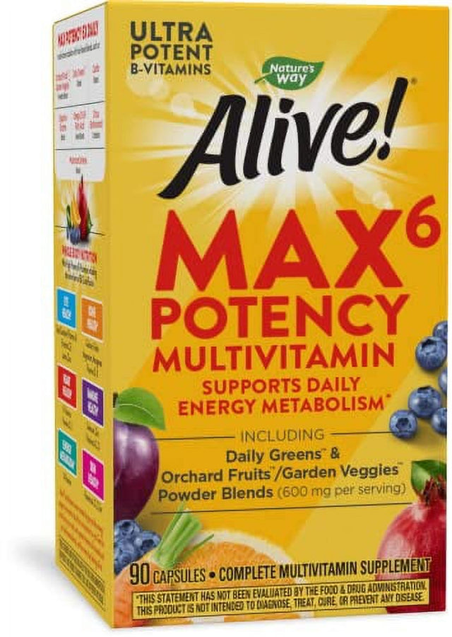 Nature'S Way Alive! Max6 Potency Multivitamin, High Potency Antioxidants & B-Vitamins to Support Daily Energy Metabolism*, 90 Tablets